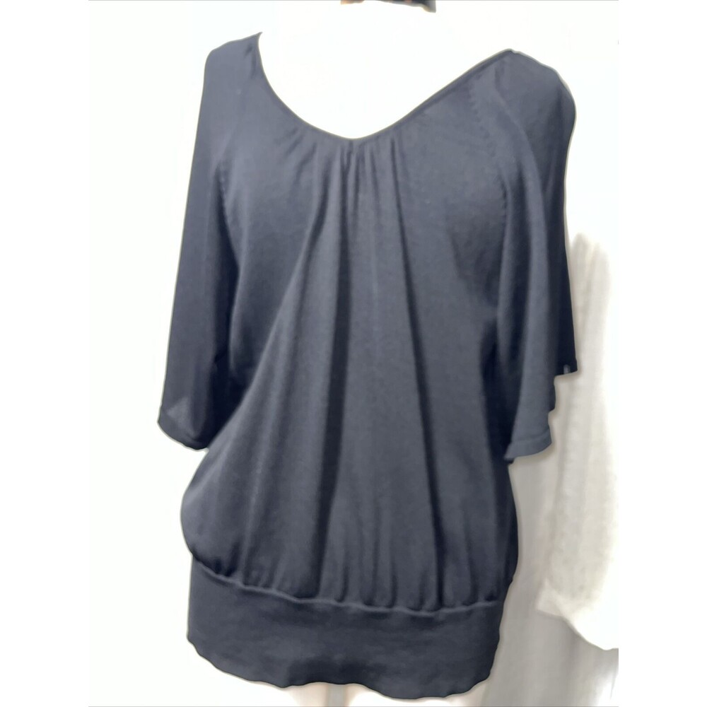 Cable & Gauge Black Knit Short Flared Sleeve Sweater Size Large